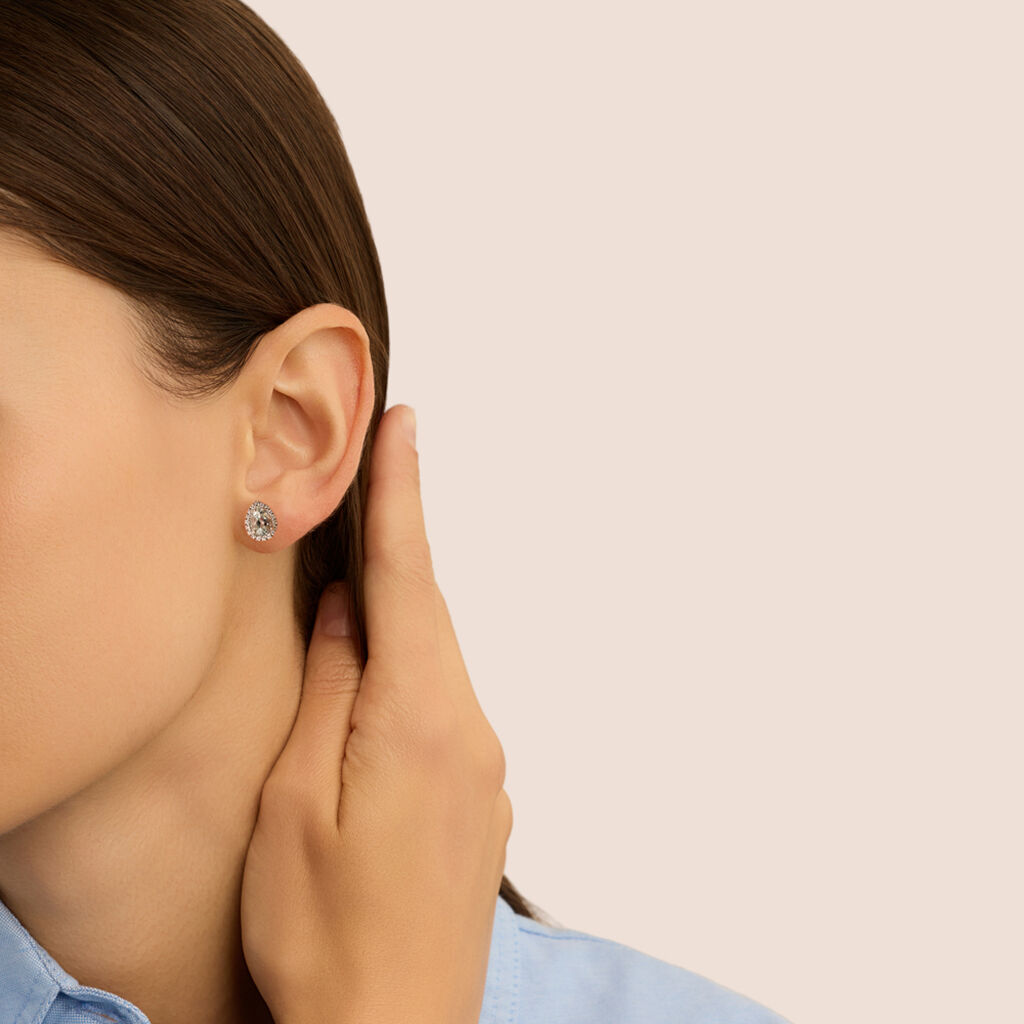 Orecchini Lobo Punto Luce Acquamarina Oro Bianco Acquamarina Diamante