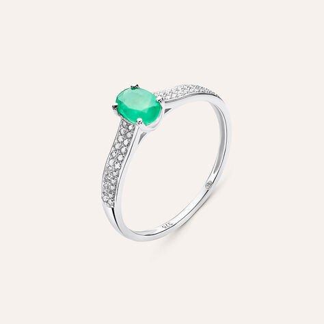 Anello Solitario Charlotte Oro Bianco Smeraldo Diamante - Anelli con Pietre Donna | Stroili