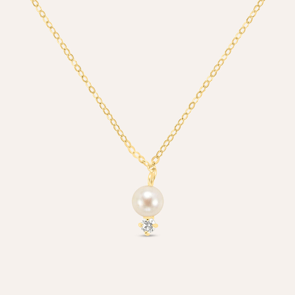 Collana Gabrielle Oro Giallo Perla D'Acqua Dolce Cubic Zirconia