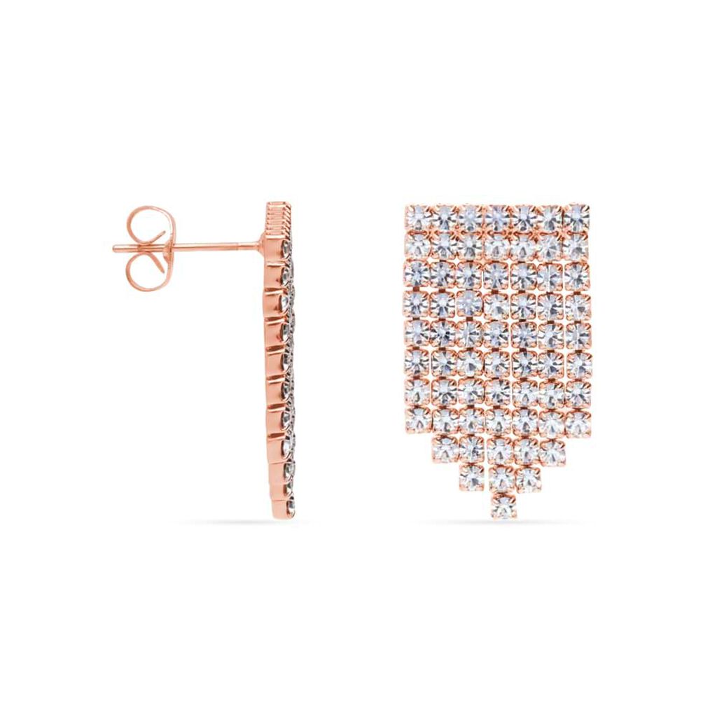 Orecchini pendenti multifilo in metallo rosato con strass - Orecchini Pendenti Donna | Stroili