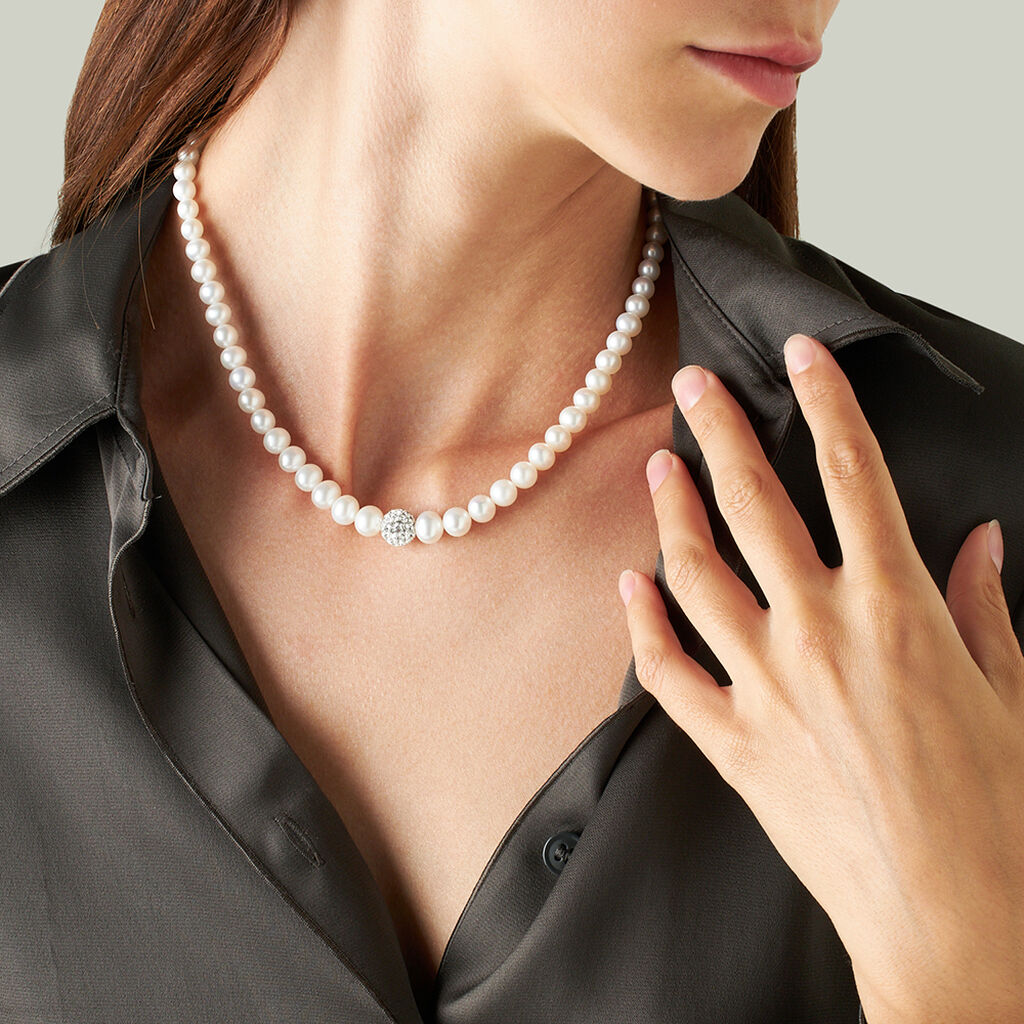 Collana Gabrielle Oro Bianco Perla D'Acqua Dolce Cristallo - Collane Donna | Stroili
