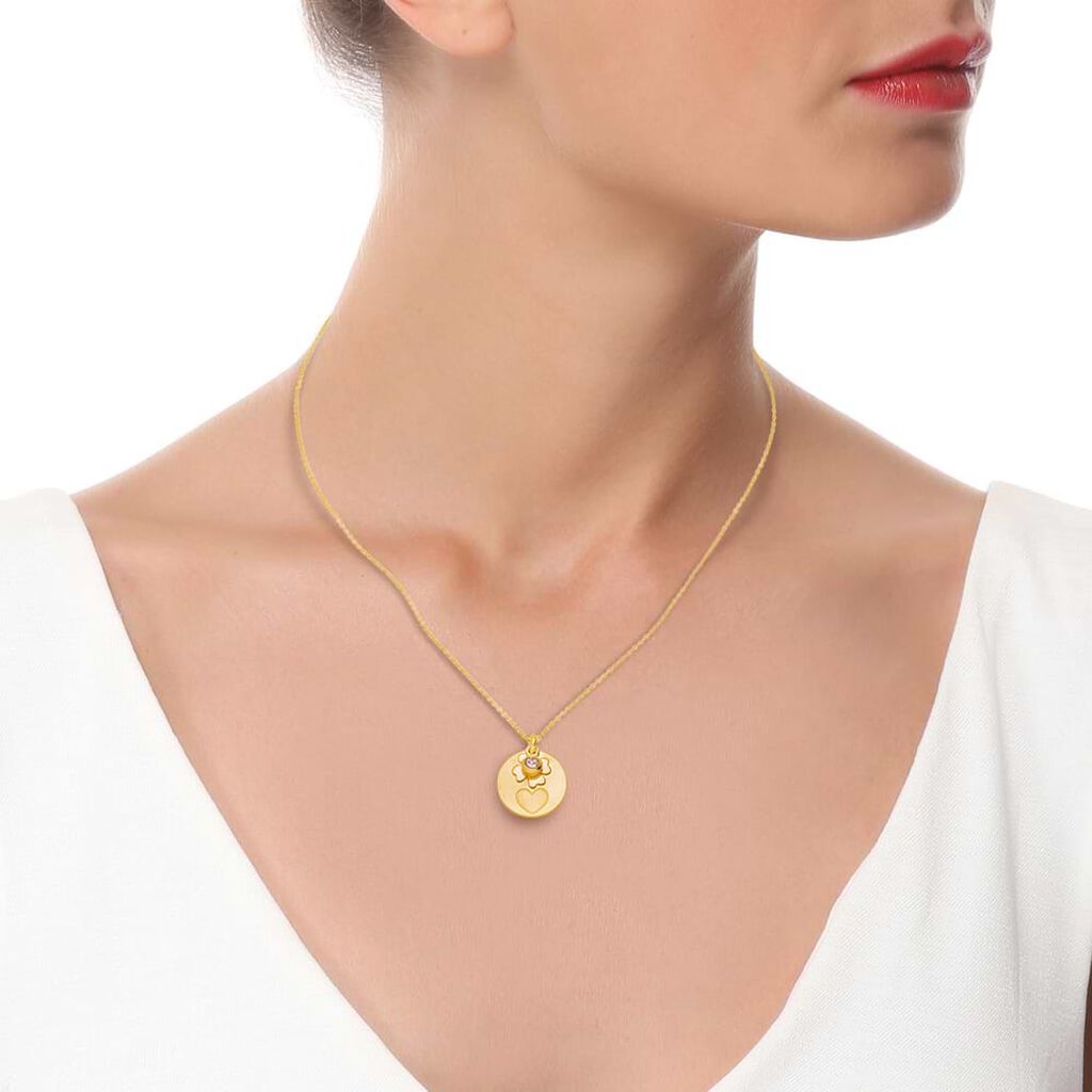 Collana in argento dorato e zirconi con medaglia con simboli cuore e quadrifoglio - Collane Donna | Stroili