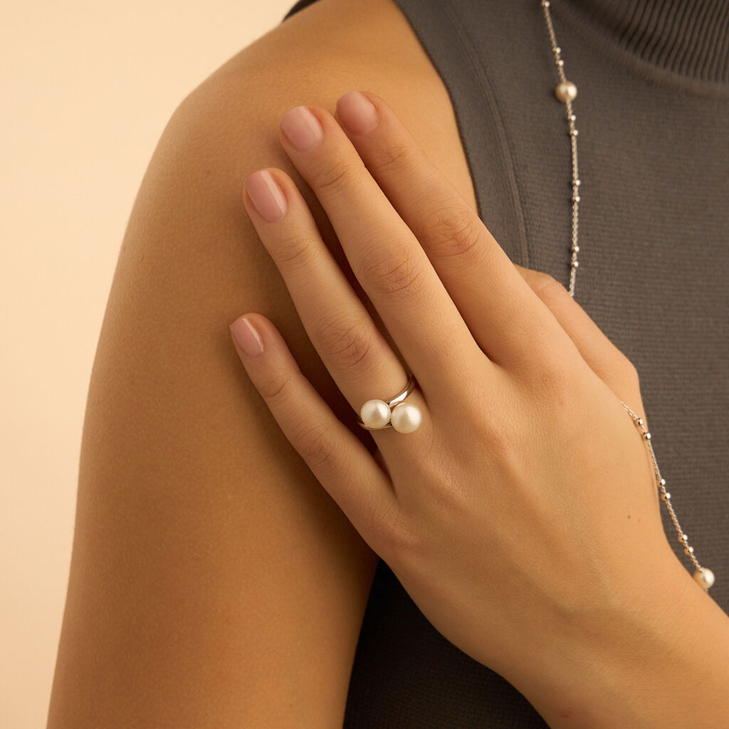 Anello Contrarie Silver Pearls Argento Rodiato Perla sintentica