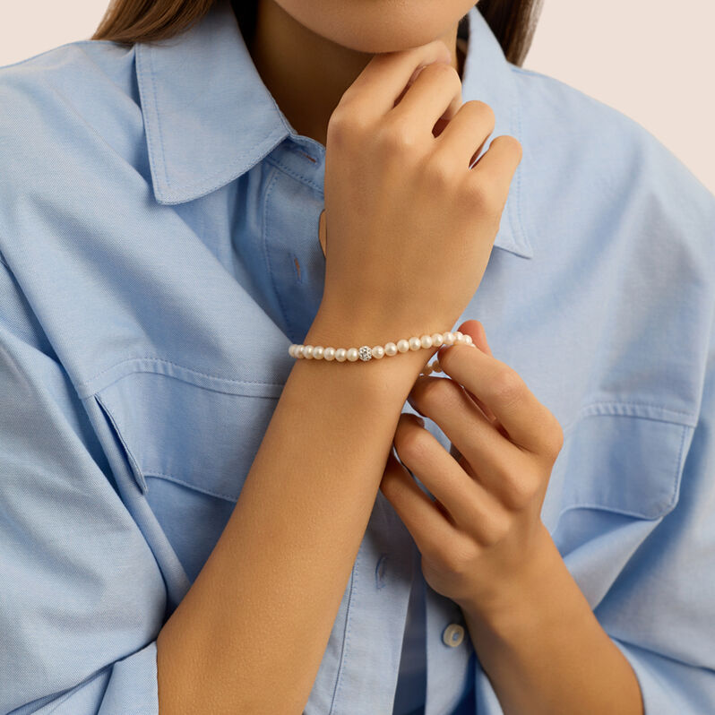 Bracciale Gabrielle Oro Bianco Perla D'Acqua Dolce Cristallo - Bracciali Donna | Stroili