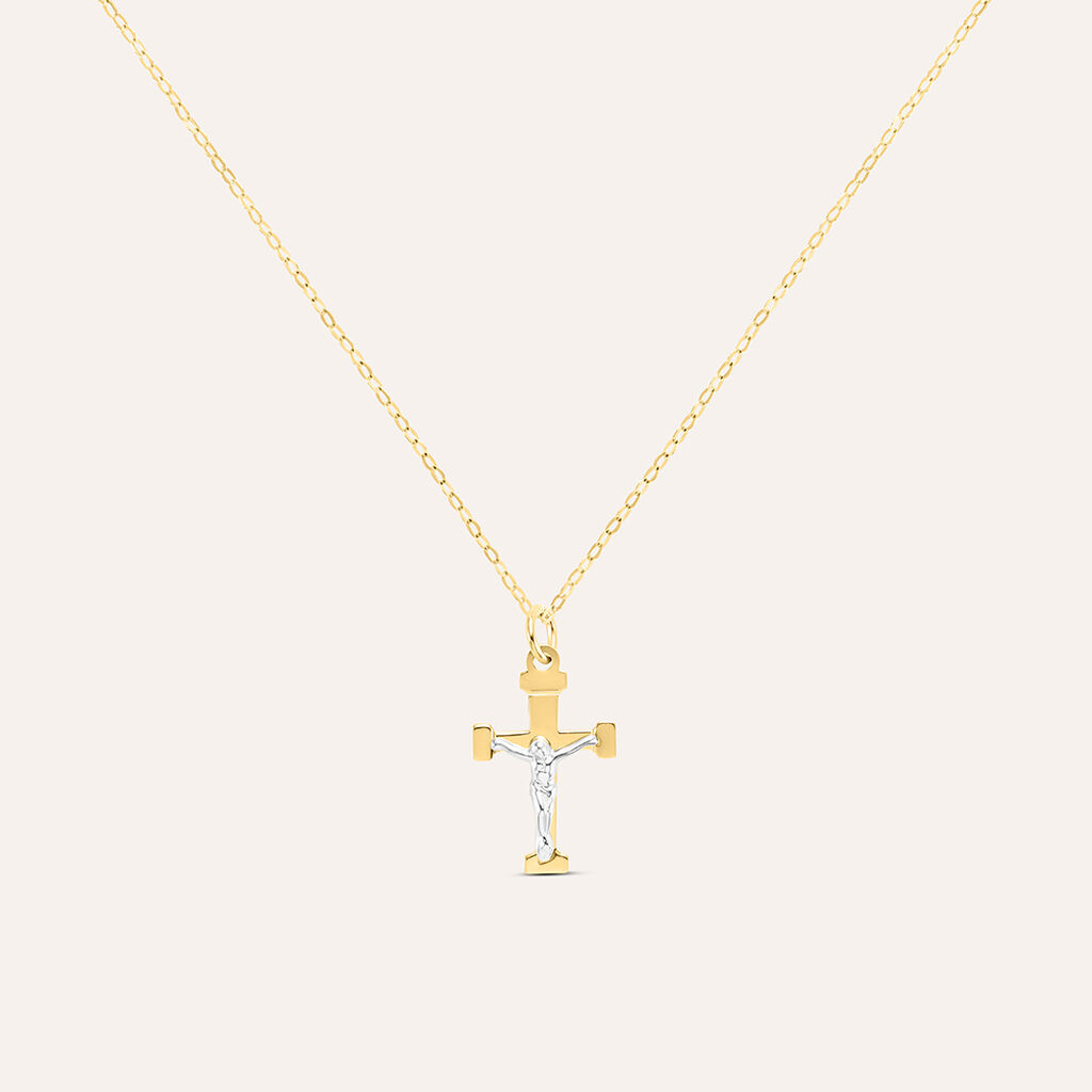 Collana Cristo Holy Oro Bicolore Giallo / Bianco