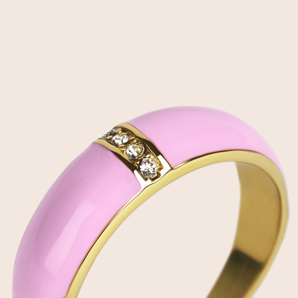 Anello Fascia Lady Sweet Acciaio Dorato Cristallo