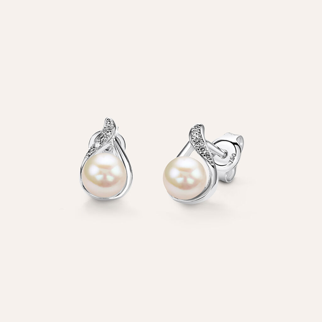 Orecchini Lobo Gold Pearls Oro Bianco Perla D'Acqua Dolce Diamante