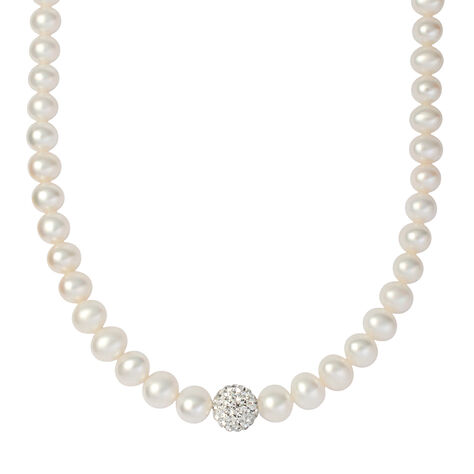 Collana Gabrielle Oro Bianco Perla D'Acqua Dolce Cristallo - Collane Donna | Stroili