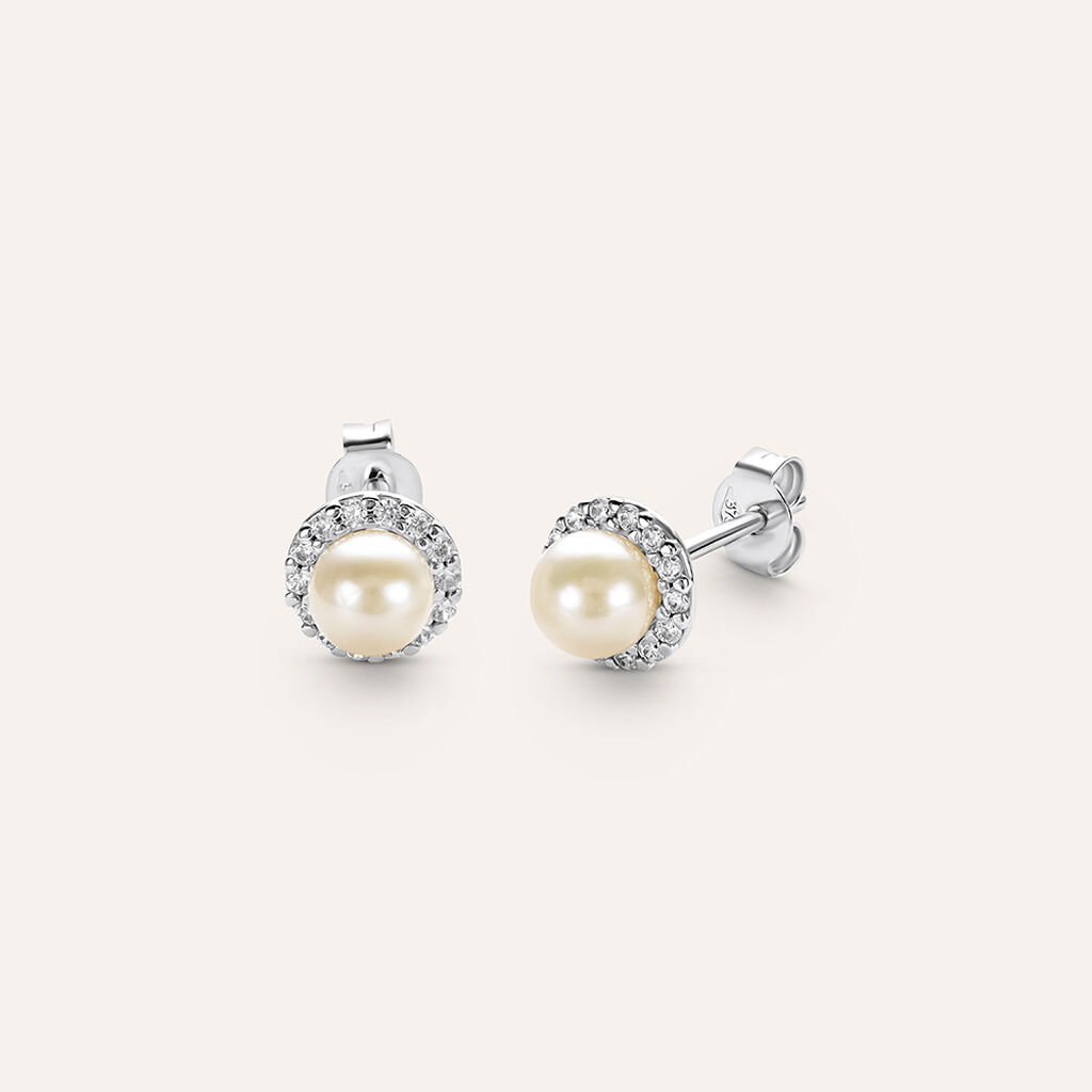 Orecchini Lobo Gabrielle Oro Bianco Perla D'Acqua Dolce Cubic Zirconia