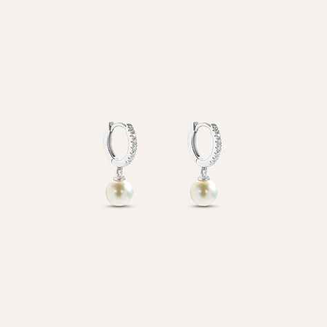 Orecchini A Cerchio Gabrielle Oro Bianco Perla D'Acqua Dolce Cubic Zirconia - Orecchini a Cerchio Donna | Stroili