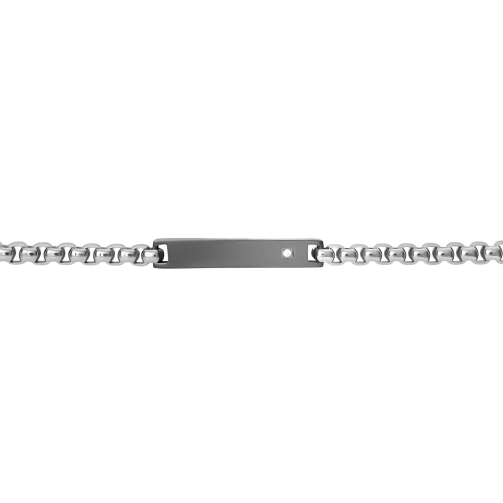 Bracciale Con Targhetta Man Code Acciaio Bicolore Bianco / Nero Cubic Zirconia - Bracciali con Incisione Uomo | Stroili