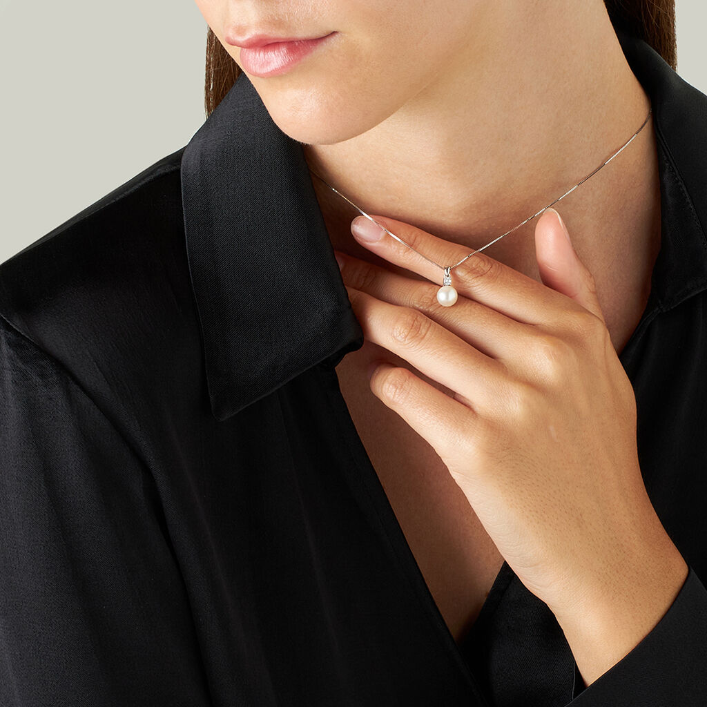 Collana Gabrielle Oro Bianco Perla D'Acqua Dolce Cubic Zirconia ...