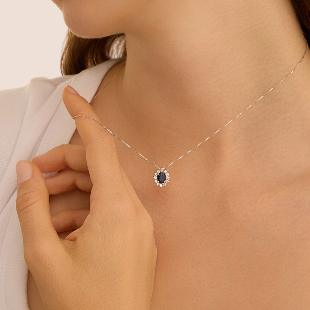 Collana Charlotte Oro Bianco Zaffiro Diamante