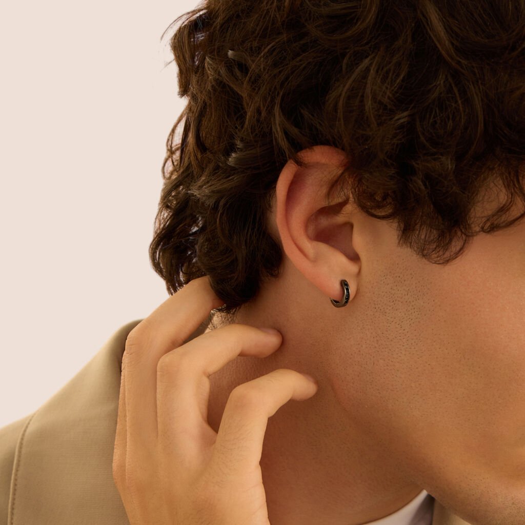 Mono Orecchino A Cerchio Gentleman Argento Nero Cubic Zirconia