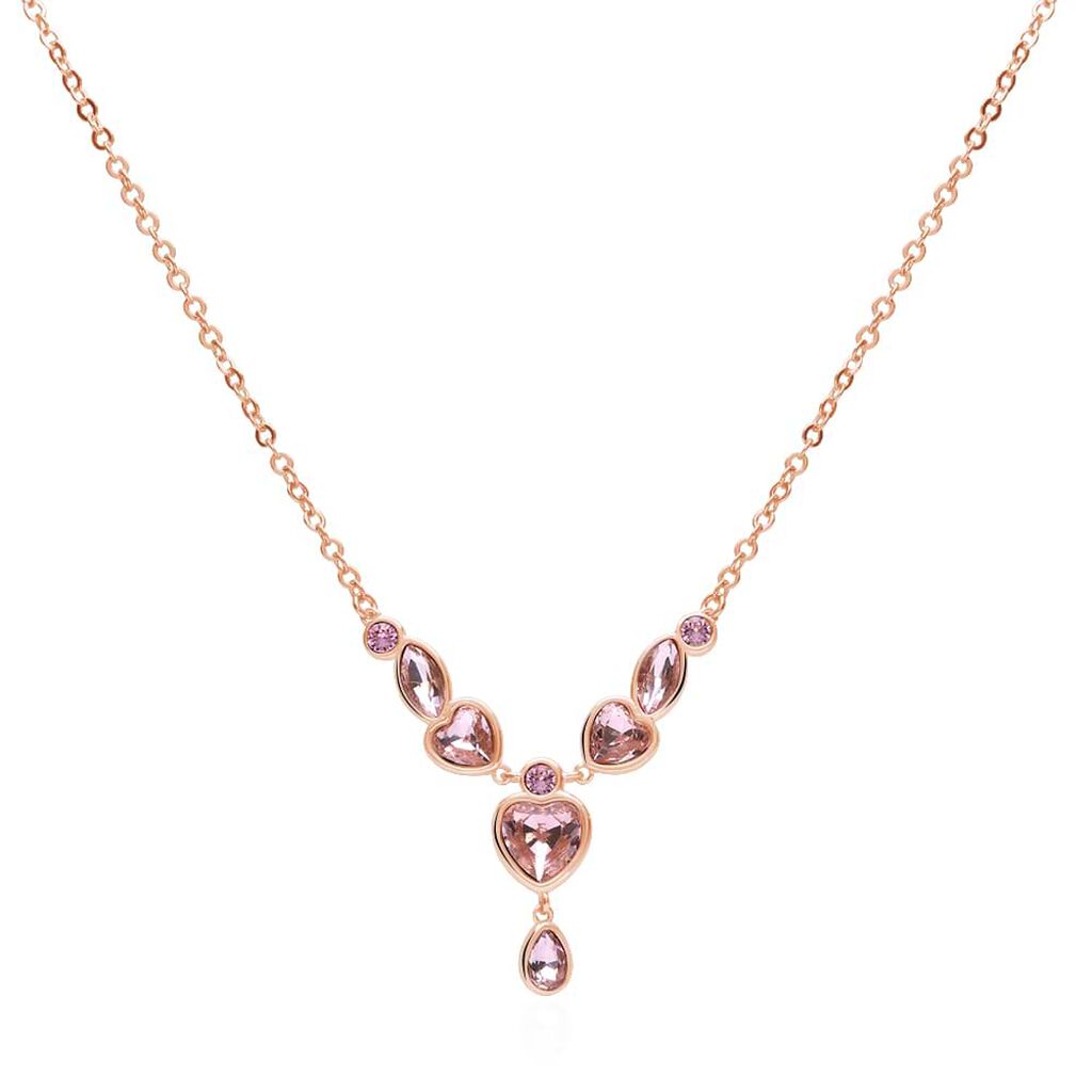 Girocollo in metallo rosato e pietre con charm con cuori