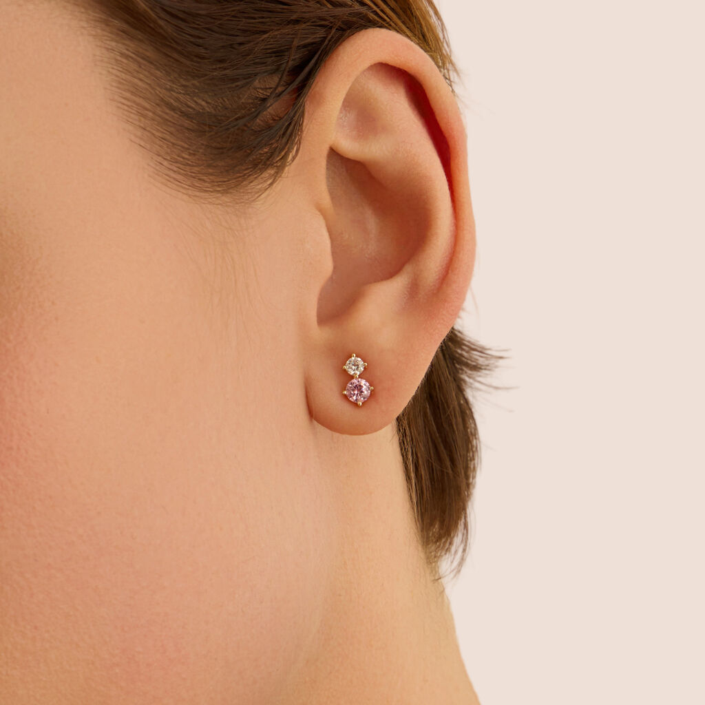 Orecchini Lobo Doppio Punto Luce Claire Oro Giallo Cubic Zirconia