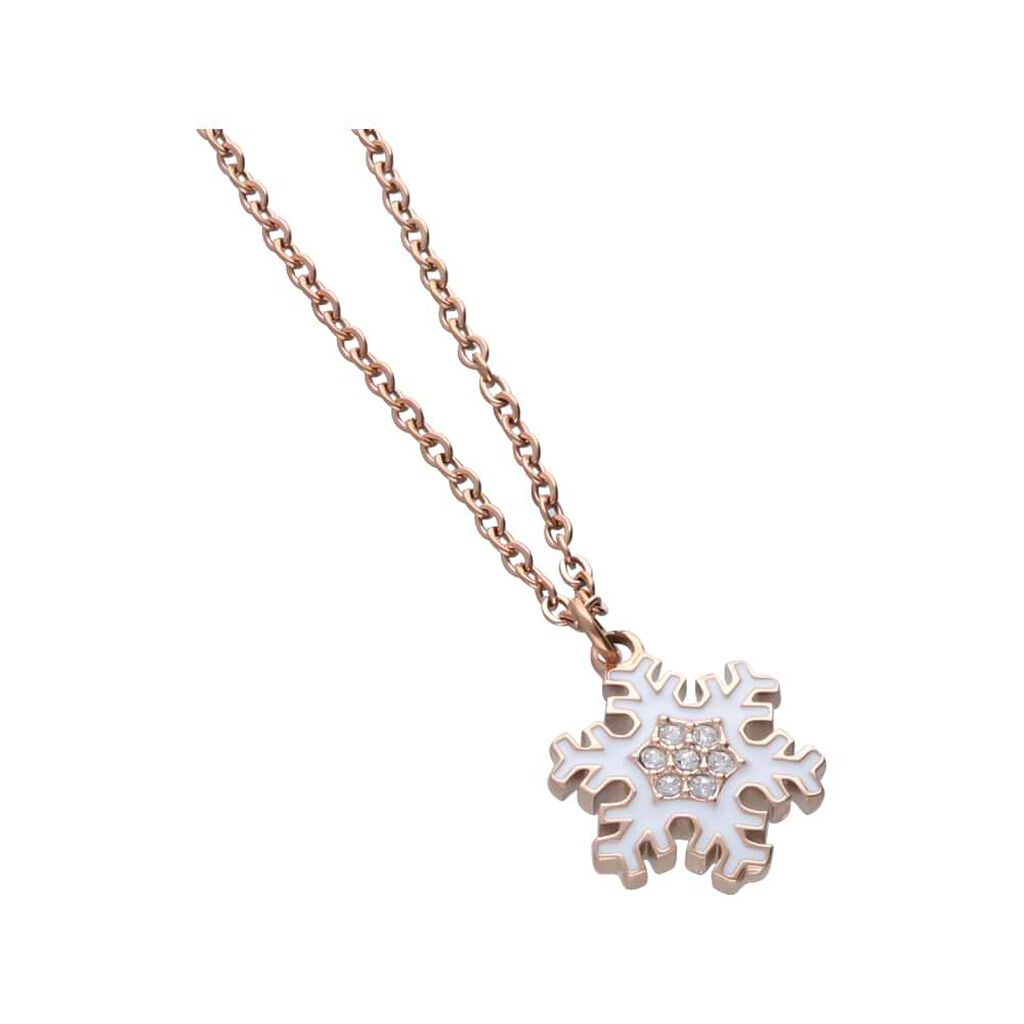 Collana Lady Sweet Acciaio Rosato Fiocco di neve e Cristalli