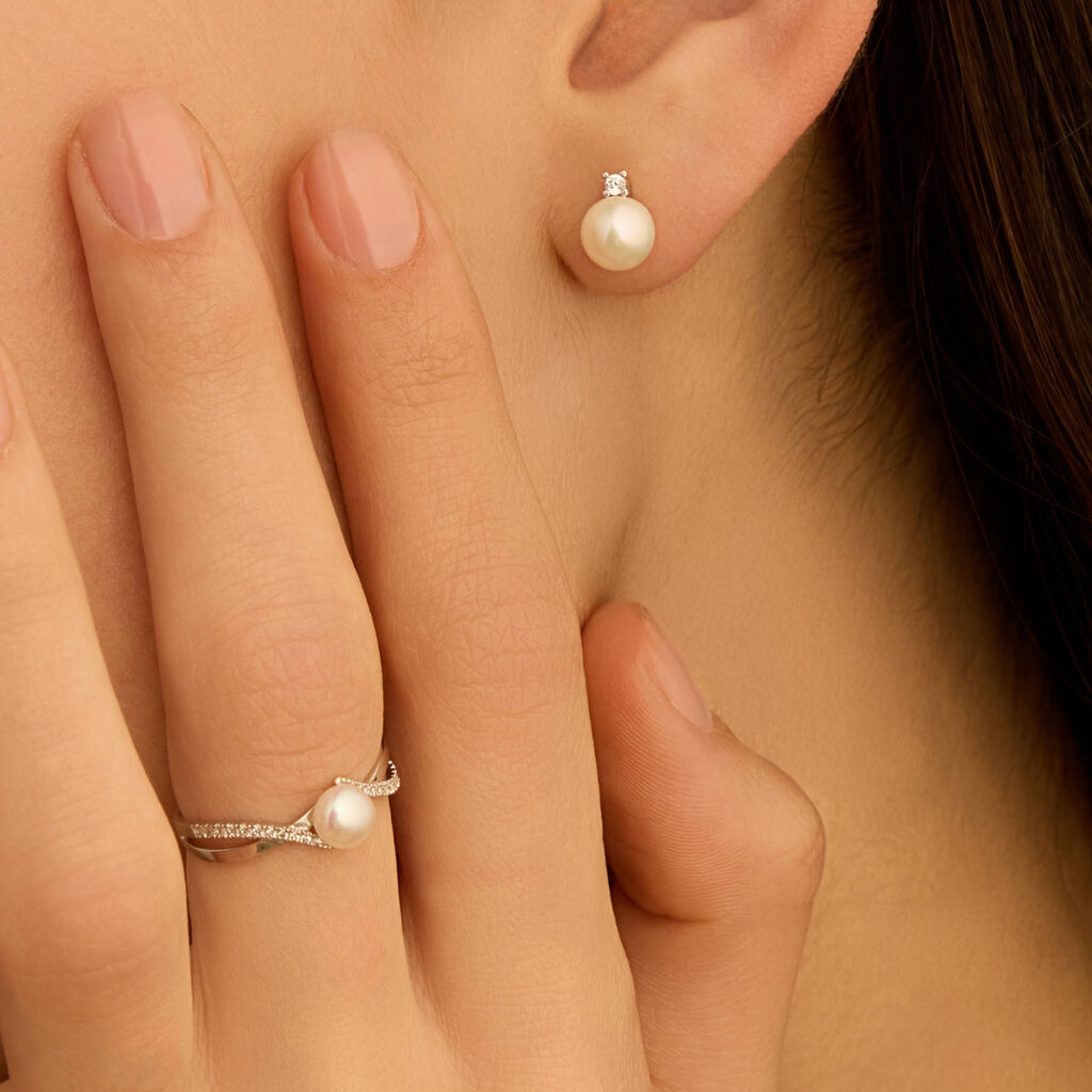 Anello Solitario Gabrielle Oro Bianco Perla D'Acqua Dolce Cubic Zirconia