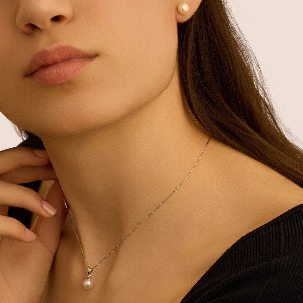 Collana Gabrielle Oro Bianco Perla D'Acqua Dolce