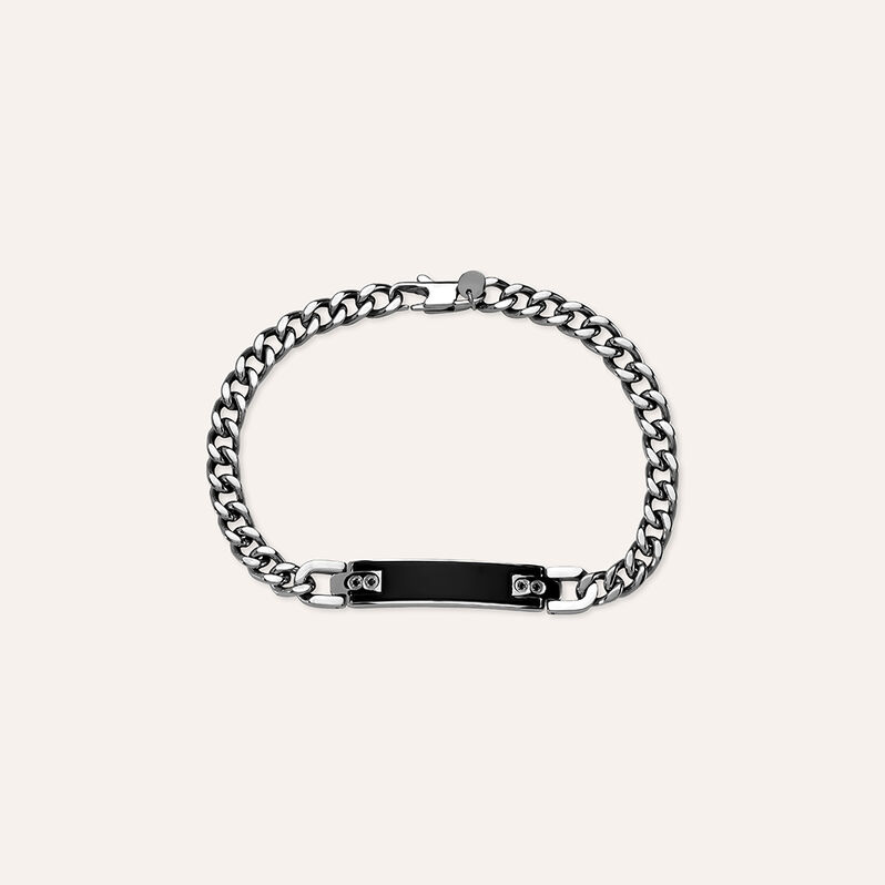 Bracciale Con Targhetta Man Code Acciaio Bicolore Bianco / Nero Cubic Zirconia - Bracciali con Incisione Uomo | Stroili