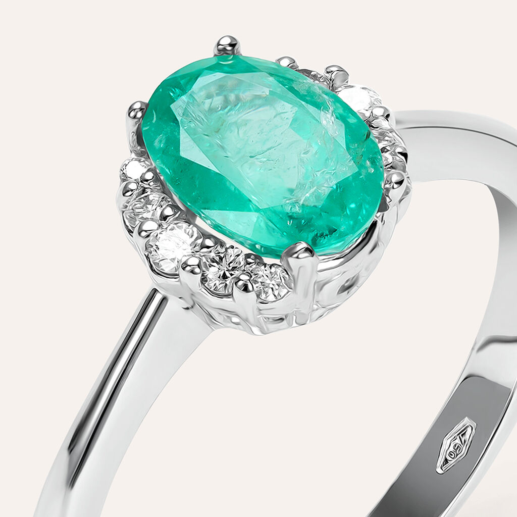 Anello Solitario Elizabeth Crown Oro Bianco Smeraldo Diamante