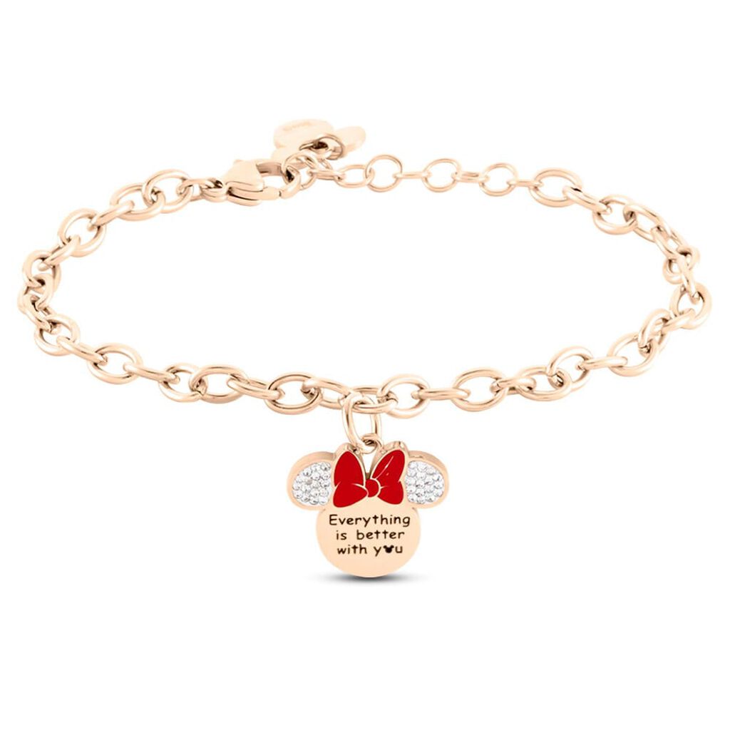 Bracciale Mickey Mouse & Friends Acciaio Rosa Cristallo - Bracciali con Incisione Donna | Stroili