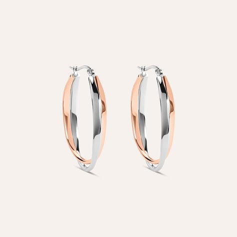 Orecchini A Cerchio Lady Code Acciaio Bicolore Bianco / Rosa - Orecchini a Cerchio Donna | Stroili