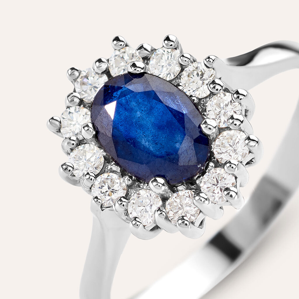 Anello Solitario Kate Charlotte Oro Bianco Zaffiro Diamante