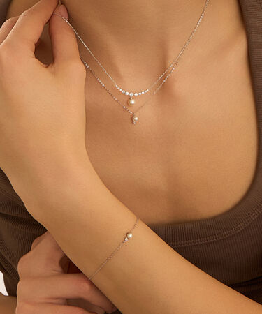 Bracciale Gabrielle Oro Bianco Perla D'Acqua Dolce Cubic Zirconia