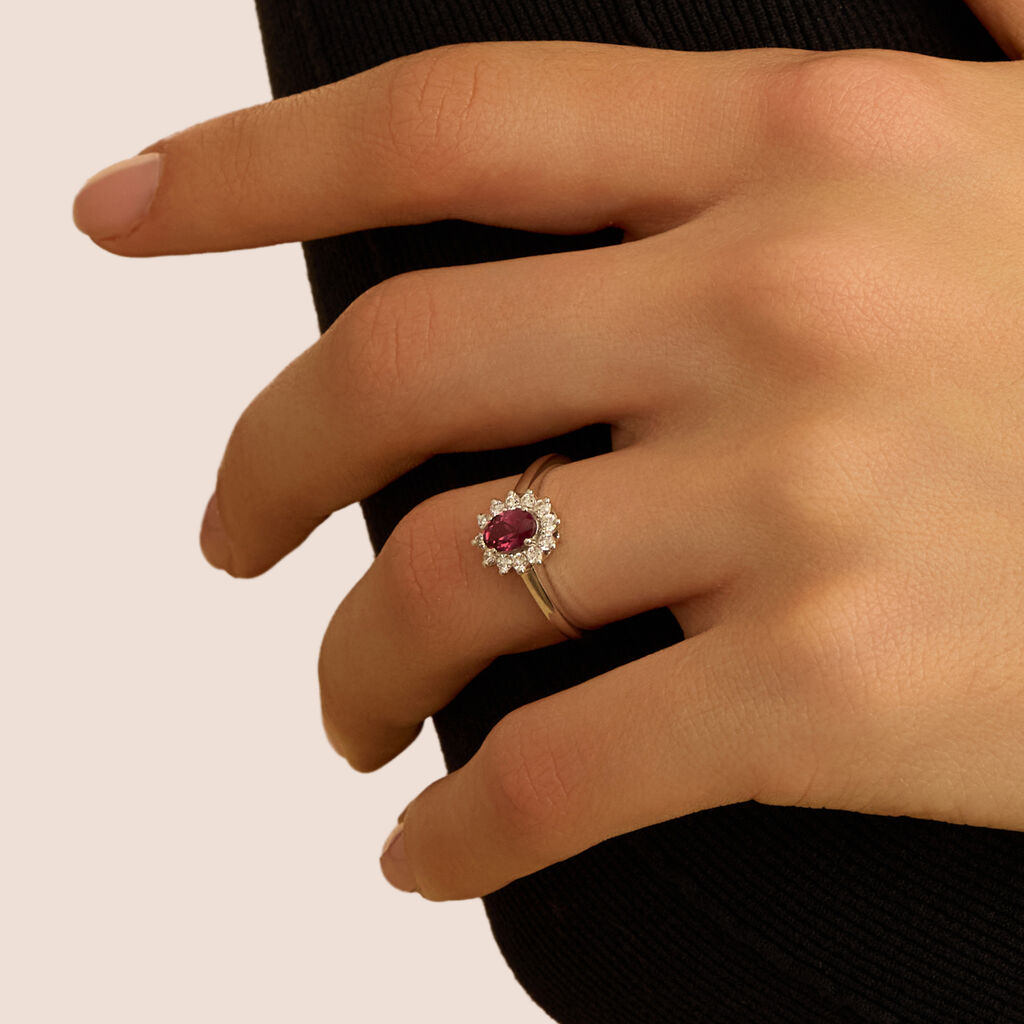Anello Solitario Jasmine Oro Bianco Rodolite Diamante - Anelli con Pietre Donna | Stroili