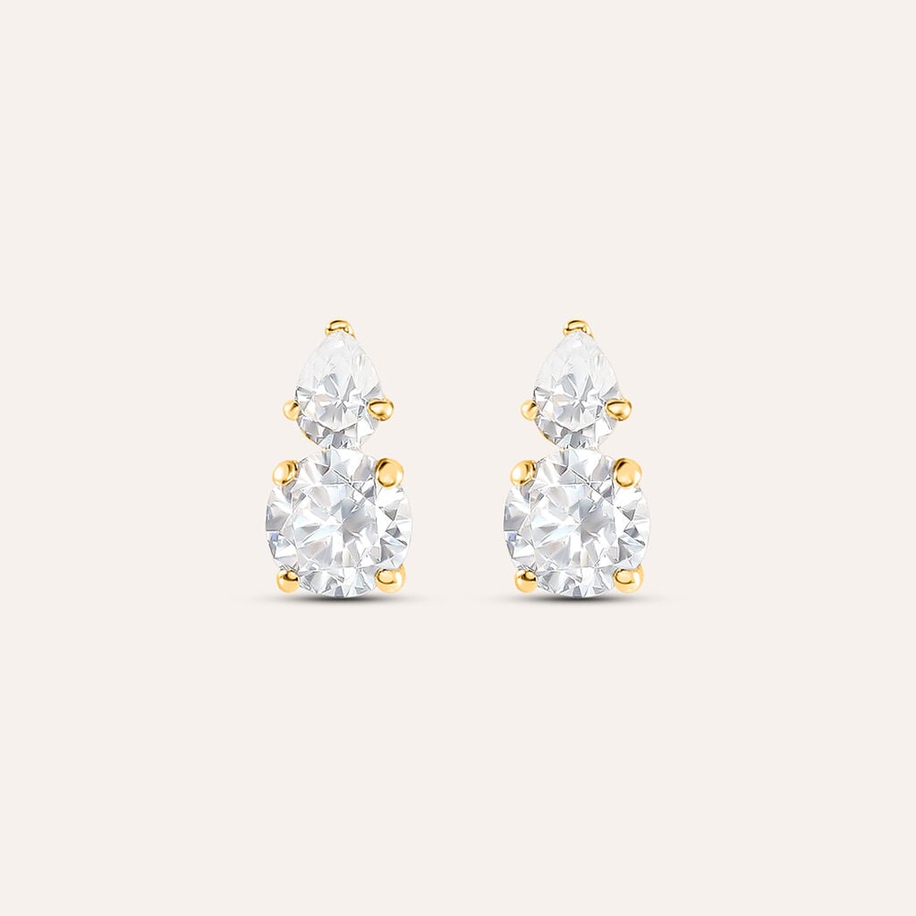 Orecchini Lobo Doppio Punto Luce Claire Oro Giallo Cubic Zirconia