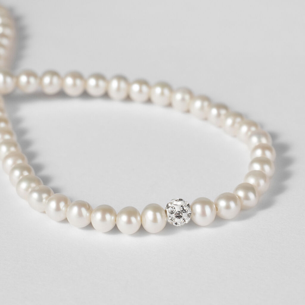 Collana Gabrielle Oro Bianco Perla D'Acqua Dolce Cristallo - Collane Donna | Stroili