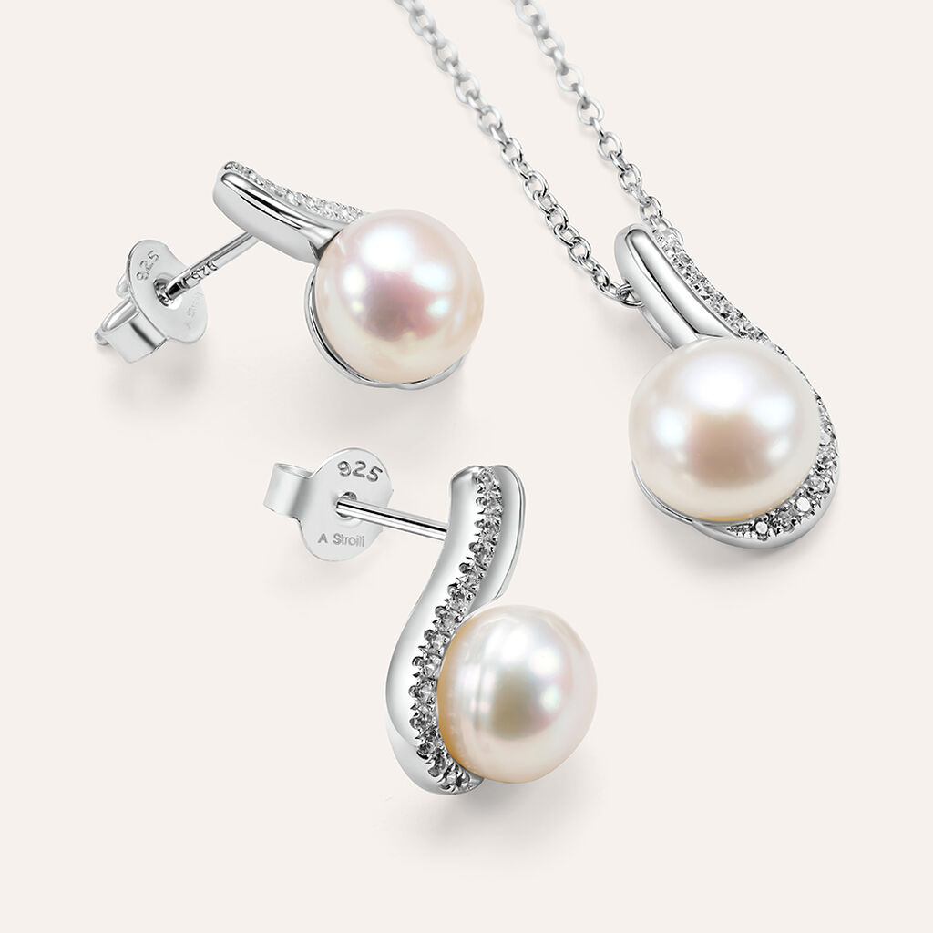 Orecchini Lobo Silver Pearls Argento Rodiato Cubic Zirconia Perla sintentica - Orecchini a Lobo Donna | Stroili