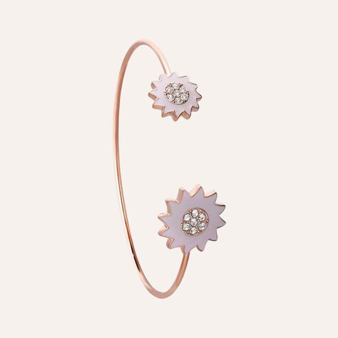 Bangle con fiori rosa in acciaio rosato e strass - Bracciali Donna | Stroili