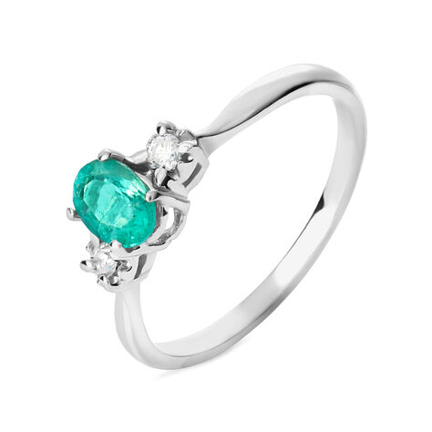 Anello Solitario Elizabeth Crown Oro Bianco Smeraldo Diamante - Anelli con Pietre Donna | Stroili