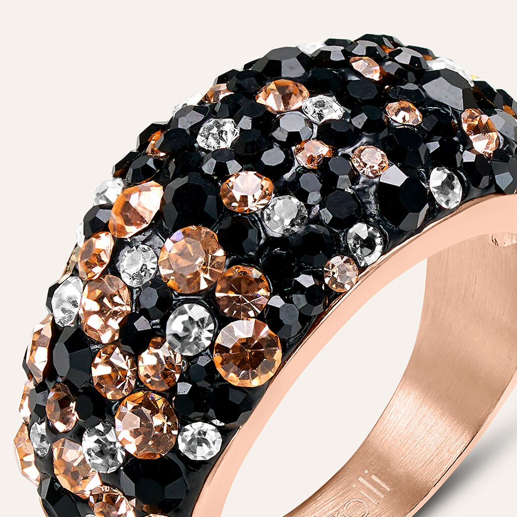 Anello Fascia Aura Acciaio Rosa Cristallo