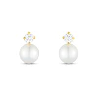 Orecchini Lobo Bon Ton Oro Giallo Perla D'Acqua Dolce Cubic Zirconia