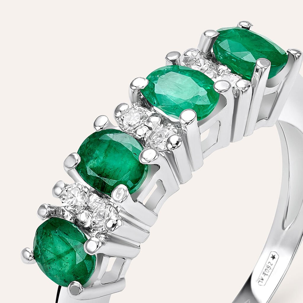 Anello Riviere Elizabeth Crown Oro Bianco Smeraldo Diamante - Anelli Riviere Donna | Stroili