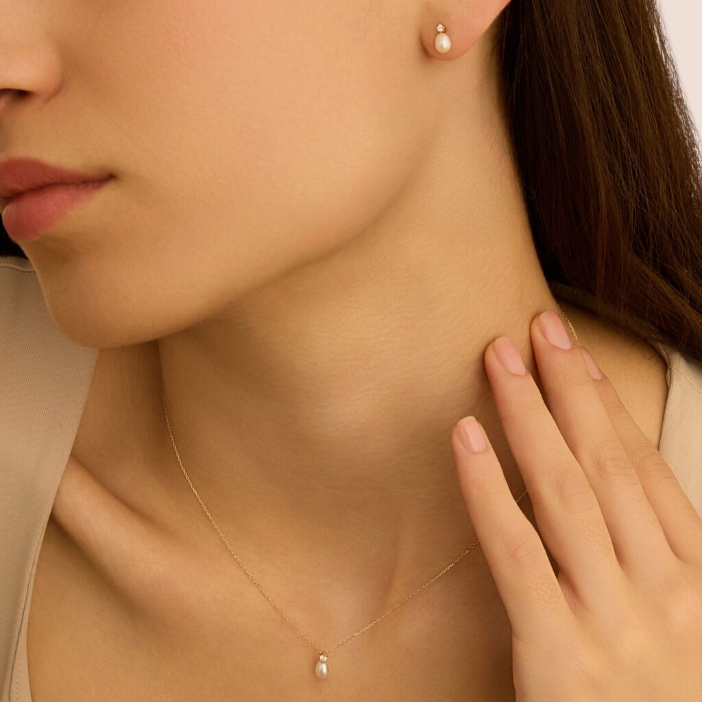 Orecchini Lobo Gabrielle Oro Giallo Perla D'Acqua Dolce Cubic Zirconia