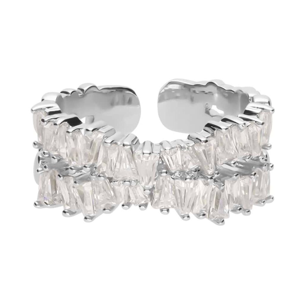 Anello a fascia regolabile rodiato e strass con incrocio - Anelli con Pietre Donna | Stroili