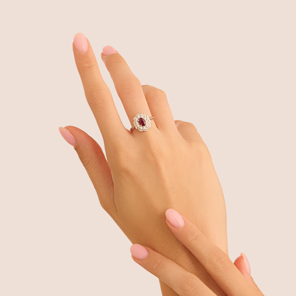 Anello Solitario Elizabeth Crown Oro Bianco Rubino Diamante