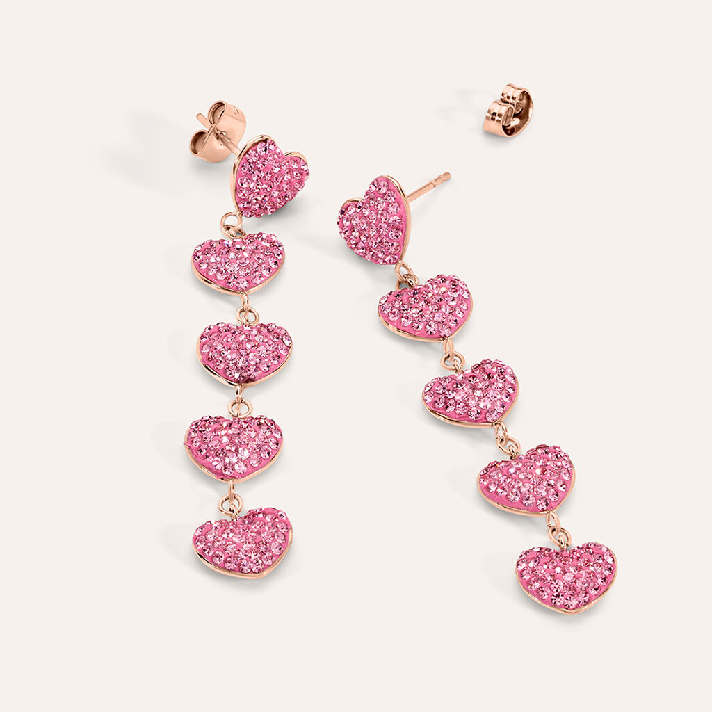 Orecchini Pendenti Aura Acciaio Rosa Cristallo