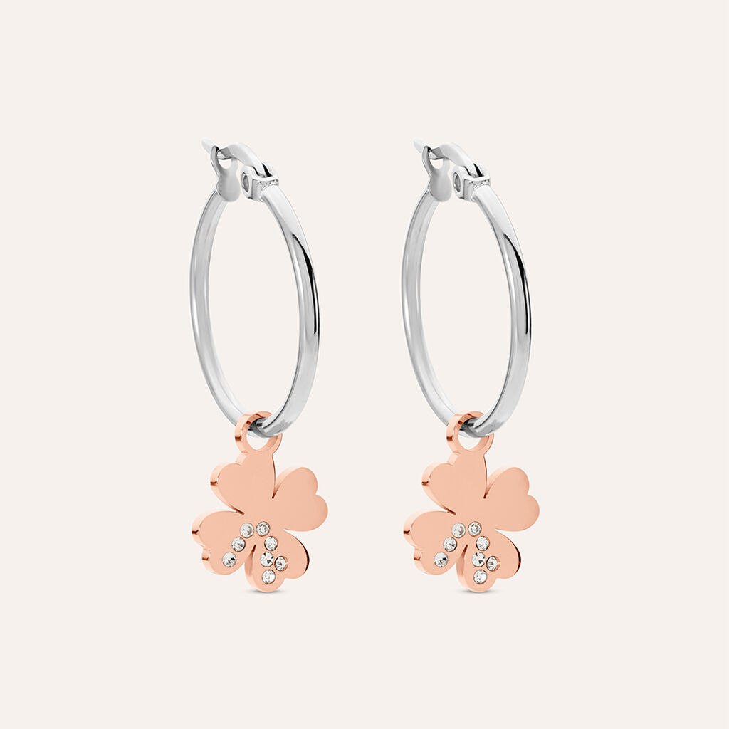 Orecchini A Cerchio Sunrise Acciaio Bicolore Bianco / Rosa Cristallo