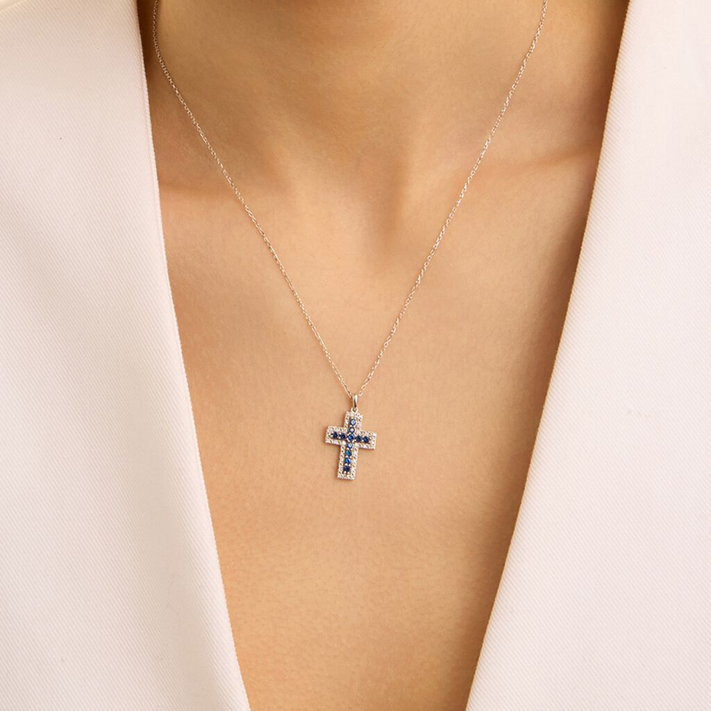 Collana Elizabeth Crown Oro Bianco Zaffiro Diamante