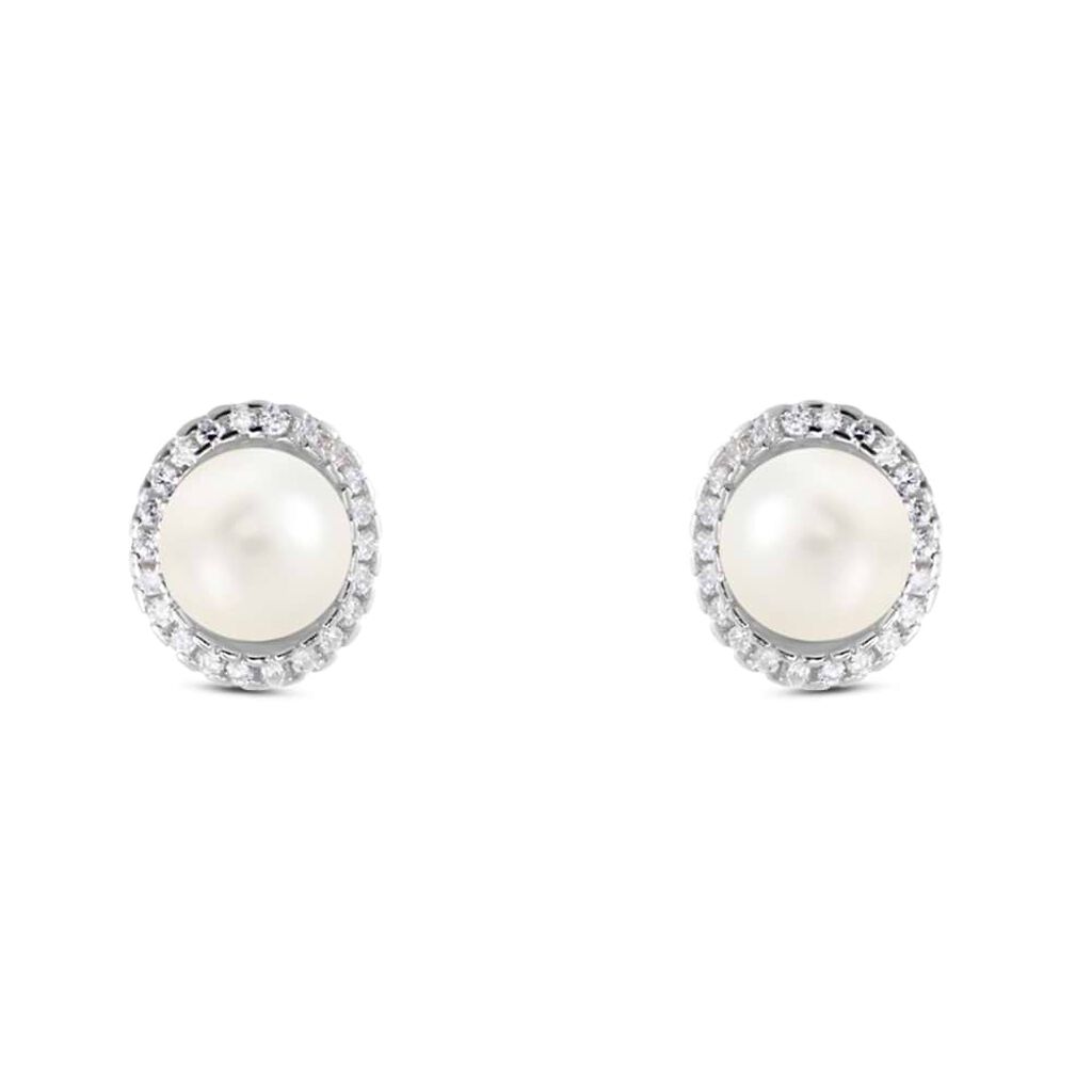 Orecchini Lobo Silver Pearls Argento Rodiato Perla sintentica Cubic Zirconia