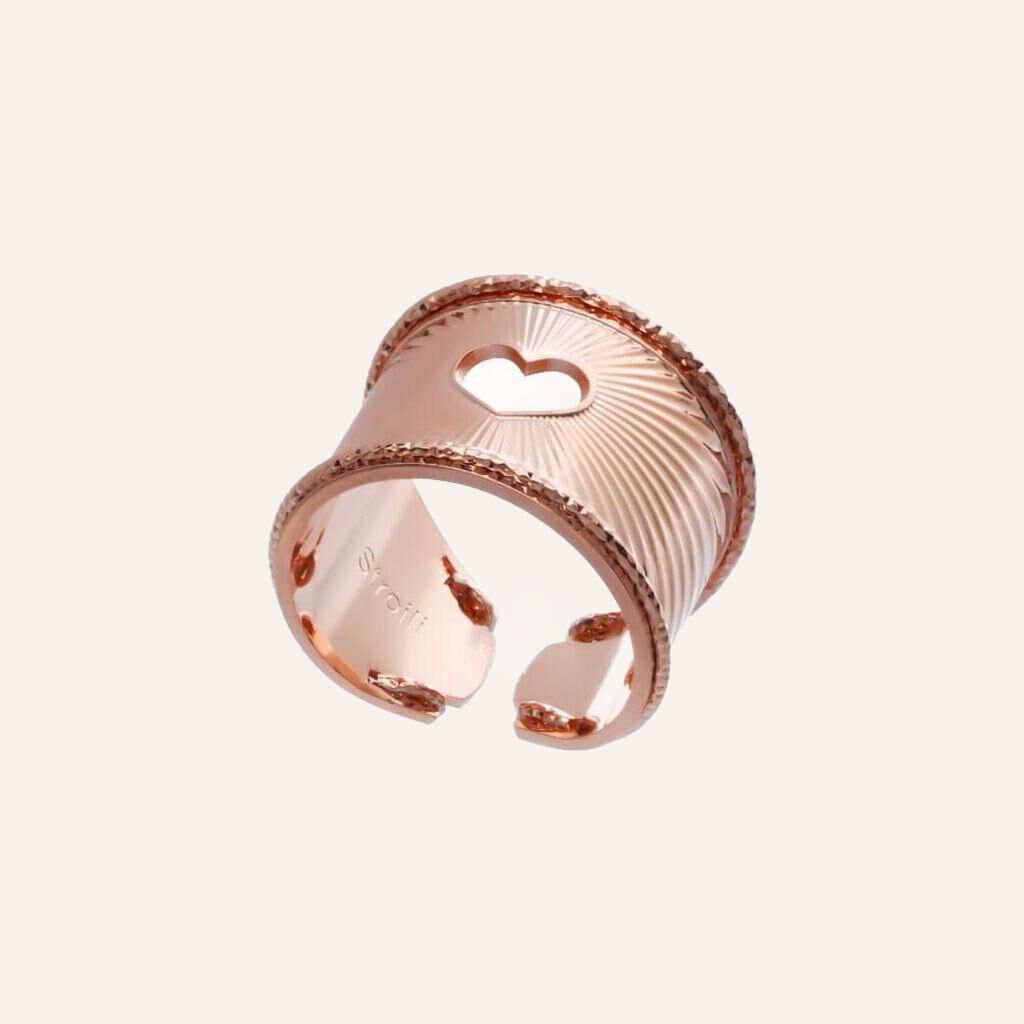 Anello cuore a fascia in bronzo rosato