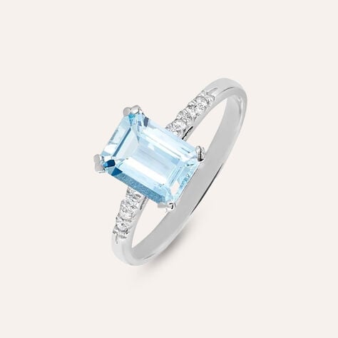 Anello Solitario Acquamarina Oro Bianco Acquamarina Diamante - Anelli con Pietre Donna | Stroili