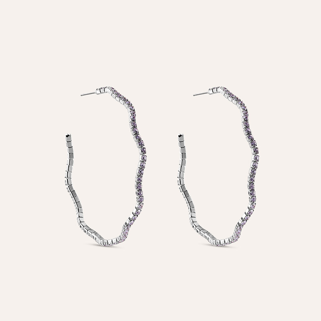 Orecchini a cerchio in metallo rodiato e cristalli