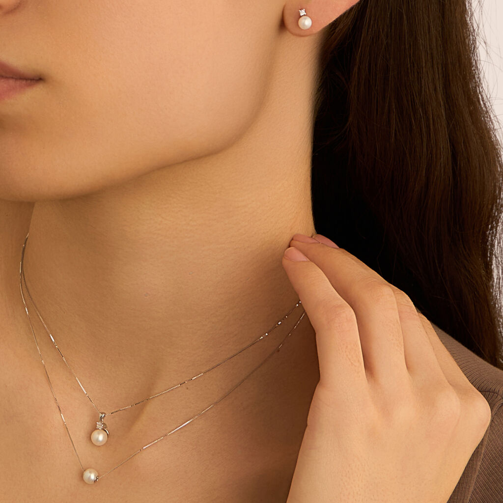Orecchini Lobo Gabrielle Oro Bianco Perla D'Acqua Dolce Cubic Zirconia - Orecchini a Lobo Donna | Stroili