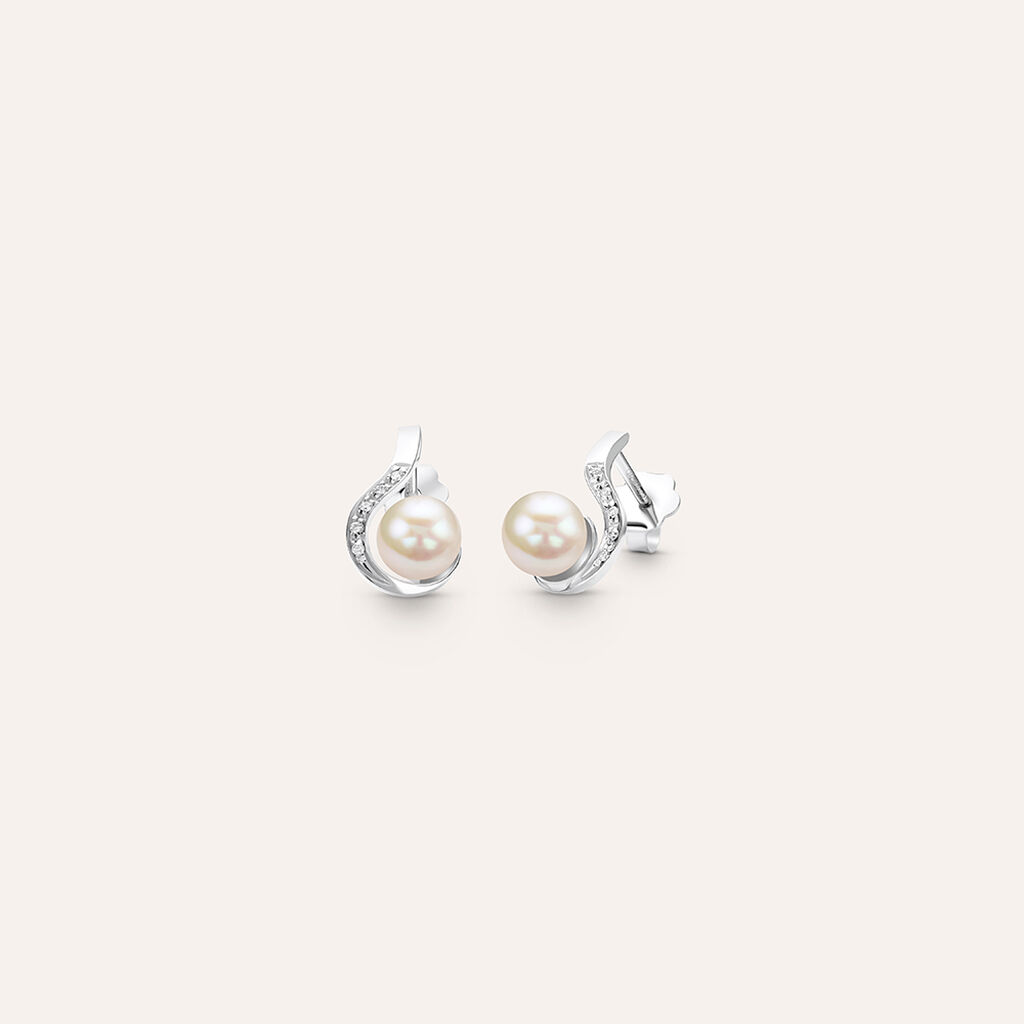 Orecchini Lobo Gold Pearls Oro Bianco Perla D'Acqua Dolce Diamante - Orecchini a Lobo Donna | Stroili